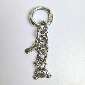 NEW COACH Silver Teddy Bear With Yellow Stone Eyes Chain Bag Charm Key Ring